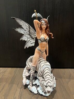 George Chen 14" Fairy in Armor with White Tiger Figurine – Ice Warrior Statue
